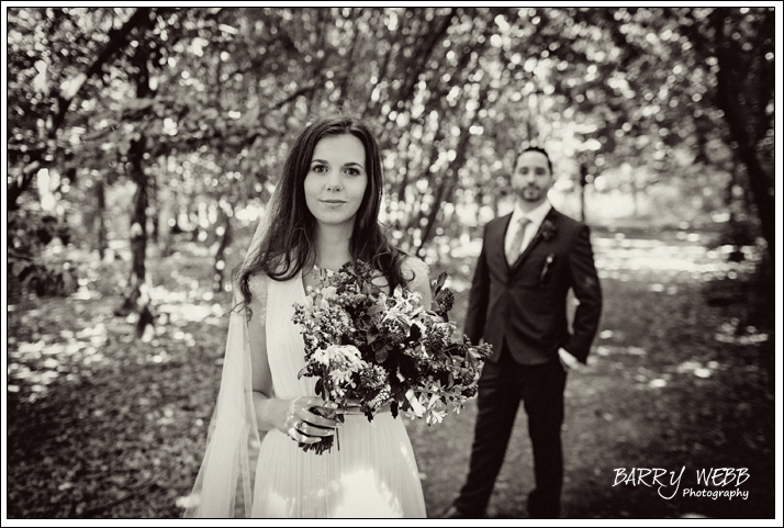 The Bride and Groom in the woods at Chiddingstone Castle