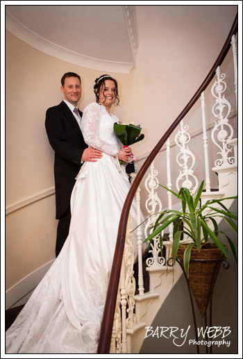 Posing on the stairs at Hadlow Manor Hotel in Kent