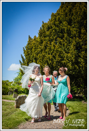 Bride and bridemaids at Waltham Church in Kent
