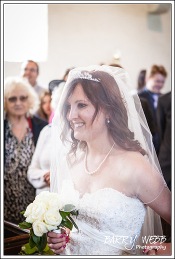 Bride sees the groom at Waltham Church in Kent