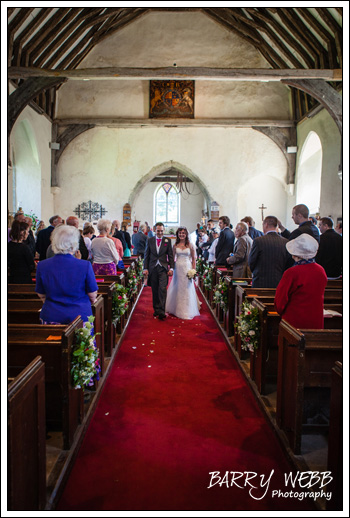 Coming down the aisle at Waltham Church in Kent